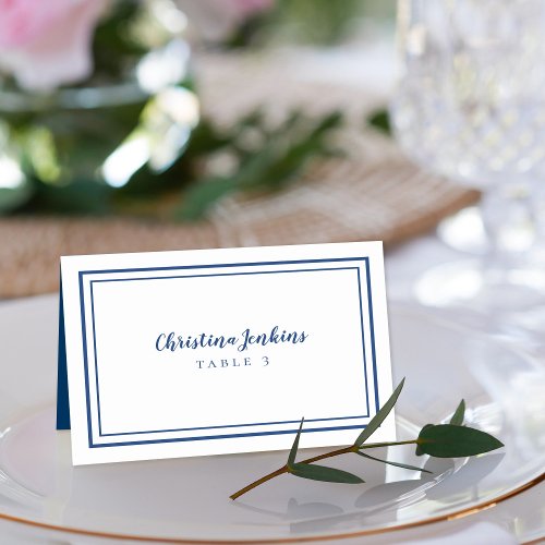 Elegant Wedding Blue White Custom Guest Place Card