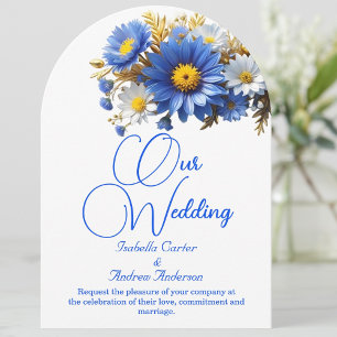 Elegant Wedding Blue White Yellow Flowers Invitation