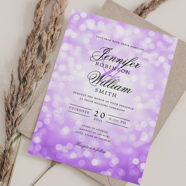 Elegant Wedding Bokeh Lights Romantic Purple  Invitation (Elegant Wedding Bokeh Lights Romantic Purple Invitation)