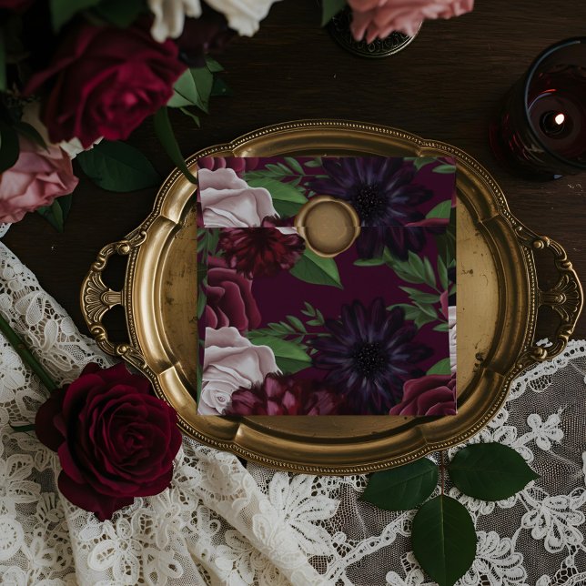 Elegant Wedding Bold Florals Burgundy Faux Seal Envelope (Royal Medieval Fantasy Plum Floral Wedding Seal Envelope)