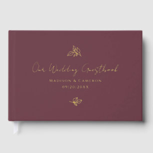 Elegant Wedding Botanical Calligraphy Script Gold Foil Guest Book