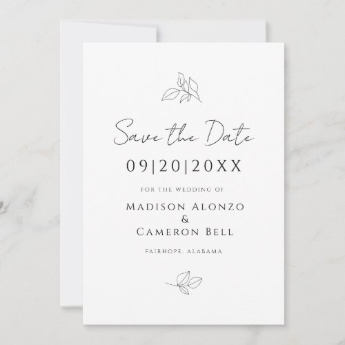 Elegant Wedding Botanical Leaves Black White Chic Save The Date