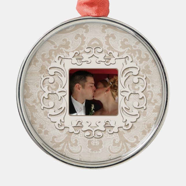 Elegant Wedding Bridal Personalized Photo Metal Ornament (Front)