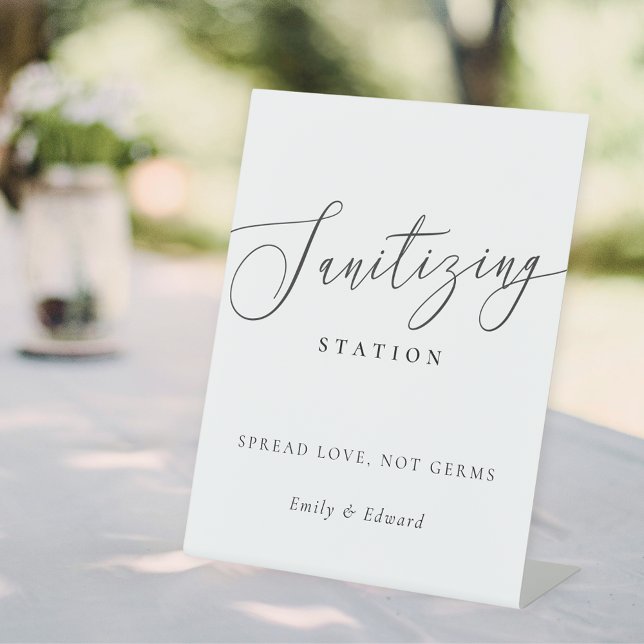 Elegant Wedding Bridal Shower Sanitizing Station Pedestal Sign (Creator Uploaded)