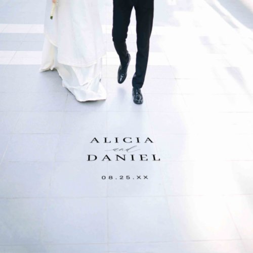 Elegant wedding bride and groom names date floor decals