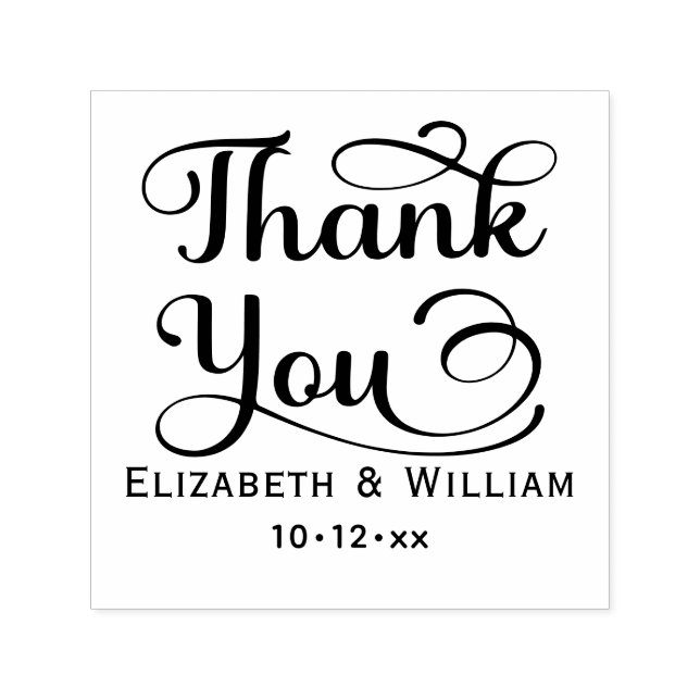 Elegant Wedding Bride Groom Date Thank You #3 Self-inking Stamp (Design)