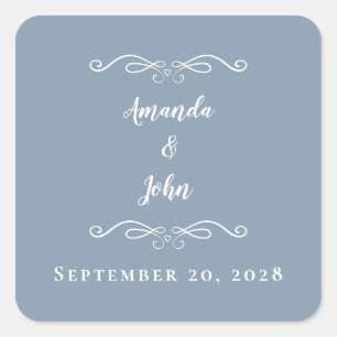 Elegant Wedding Bride Groom Favor Chic Dusty Blue Square Sticker