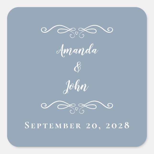 Elegant Wedding  Bride Groom Favor Chic Dusty Blue Square Sticker (Front)