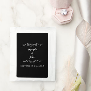 Elegant Wedding Bride Groom Names Black White Chic Tea Bag Drink Mix