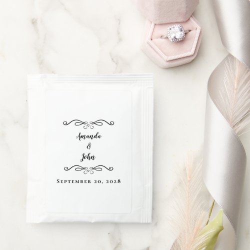 Elegant Wedding Bride Groom Names Date Black White Tea Bag Drink Mix