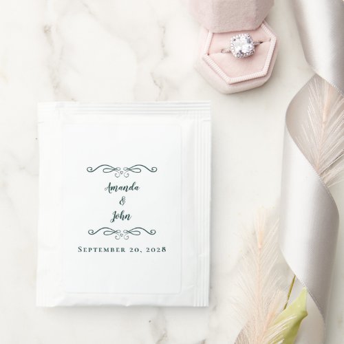 Elegant Wedding Bride Groom Names Date Green White Tea Bag Drink Mix