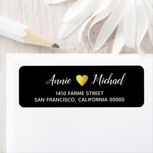 Elegant wedding bride groom return address black label (Insitu)