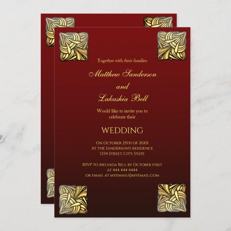 Elegant Wedding Burgundy Gold Invitation Zazzle 6234