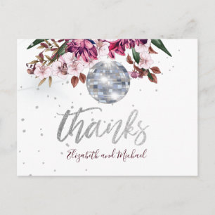 Elegant Wedding Burgundy Silver Disco Thank You Postcard