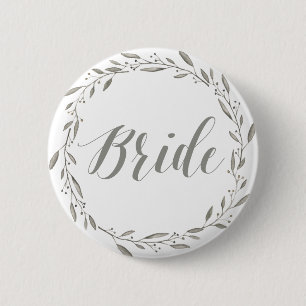 Elegant Wedding Buttons Grey Floral Wreath Bride