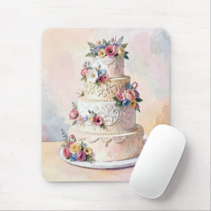 Elegant Wedding Cake with Rose Flowers Mouse Pad