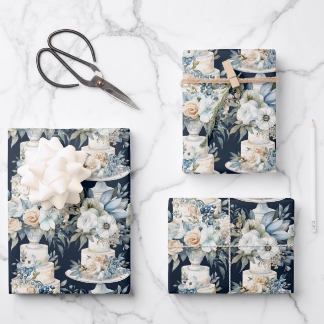 Elegant Wedding Cakes And Flowers Wrapping Paper Sheets (Front)