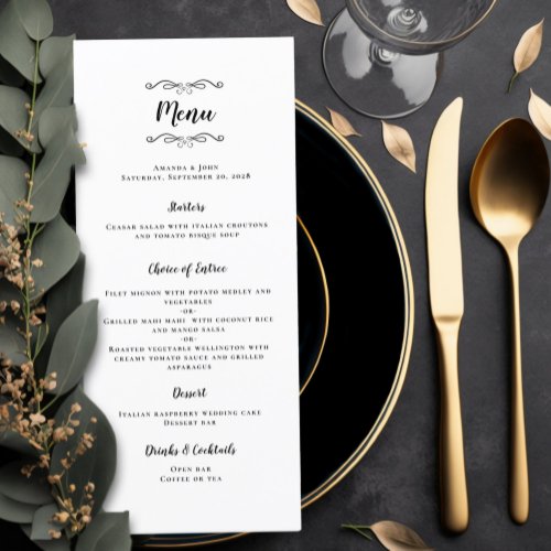 Elegant Wedding Calligraphy Black Dinner Party Menu