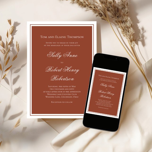 Elegant Wedding Calligraphy Burgundy Script  Invitation (Simple minimalist wedding invitation template.)