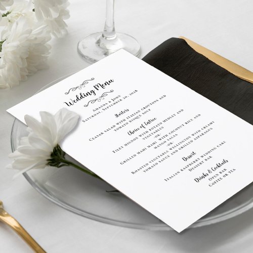 Elegant Wedding Calligraphy Chic Black Dinner Menu