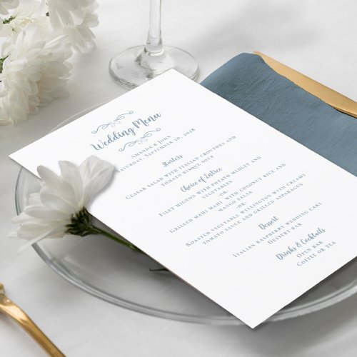 Elegant Wedding Calligraphy Chic Dusty Blue Dinner Menu