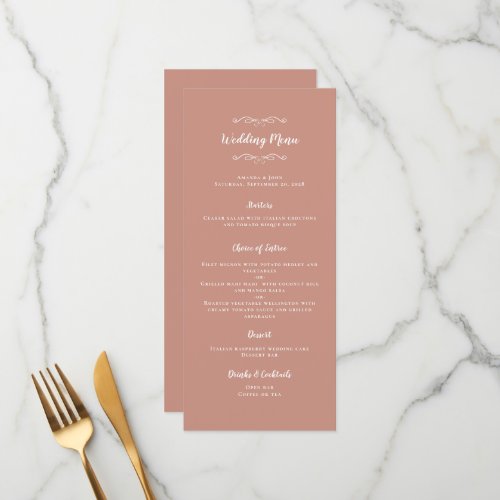 Elegant Wedding Calligraphy Chic Rose Gold Dinner Menu