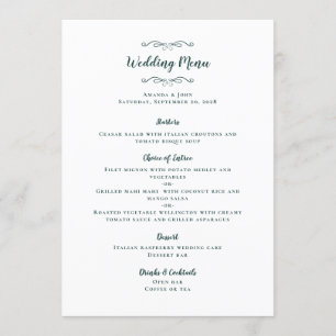 Elegant Wedding Calligraphy Emerald Green Dinner Menu
