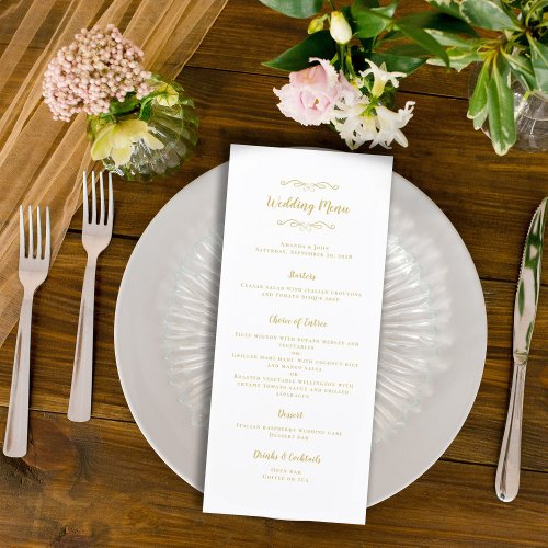 Elegant Wedding Calligraphy Gold White Dinner Chic Menu
