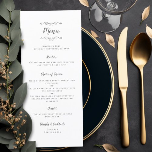 Elegant Wedding Calligraphy Gray Dinner Party Chic Menu