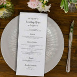 Elegant Wedding Calligraphy Gray White Dinner Chic Menu<br><div class="desc">Elegant traditional Wedding Menu features a romantic formal classic design. Two decorative flourishes each containing a single heart beautifully surround the "Wedding Menu" title. Personalize all details in delicate gray lettering and script. A transparent background allows the beauty of your paper choice to be appreciated on the front and back....</div>