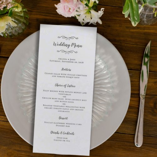 Elegant Wedding Calligraphy Gray White Dinner Chic Menu