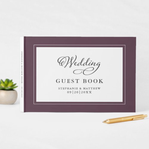Elegant Wedding Calligraphy Guestbook Purple Wine 