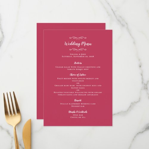 Elegant Wedding Calligraphy Magenta Guest Dinner Menu