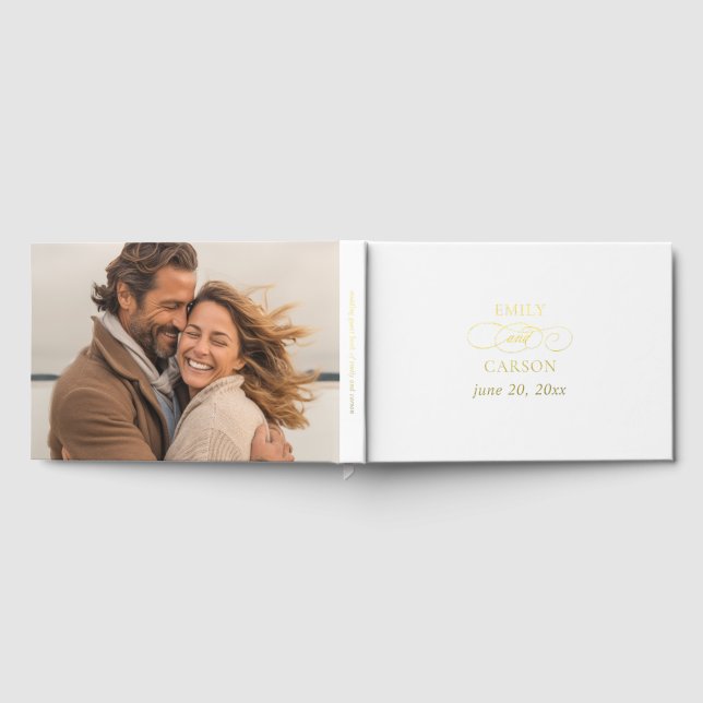 Elegant Wedding Calligraphy Photo Chic Real Gold Foil Guest Book (Full)