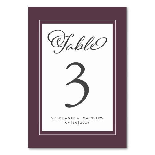Elegant Wedding Calligraphy Purple Chic Reception  Table Number