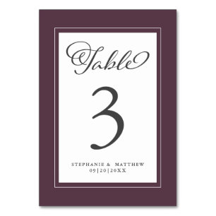Elegant Wedding Calligraphy Purple Chic Reception Table Number