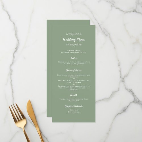 Elegant Wedding Calligraphy Sage Green Chic Dinner Menu
