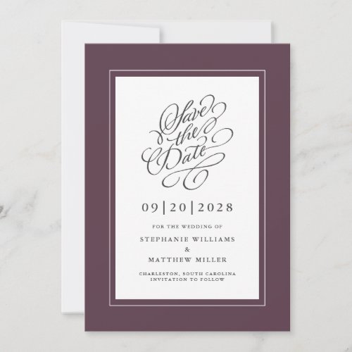 Elegant Wedding Calligraphy Script Chic Purple Save The Date