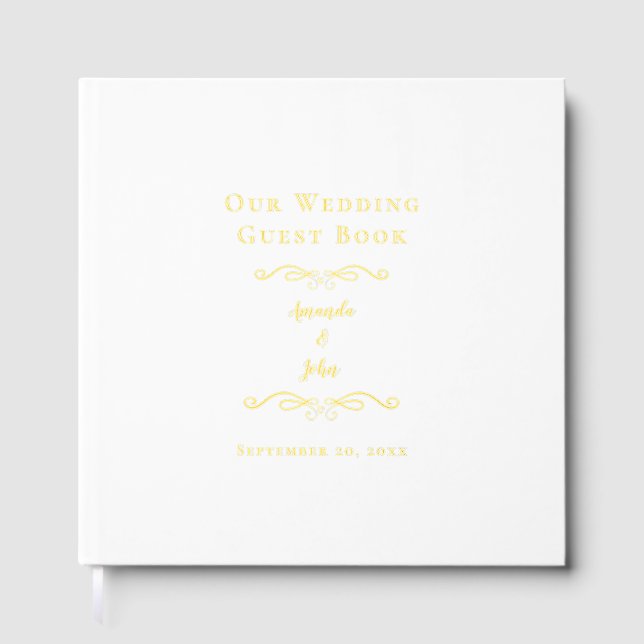 Elegant Wedding Calligraphy Script Classic Gold Foil Guest Book (Front)