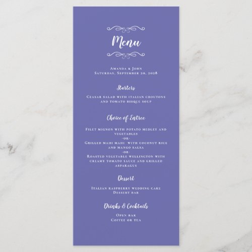 Elegant Wedding Calligraphy Trendy Periwinkle Blue Menu