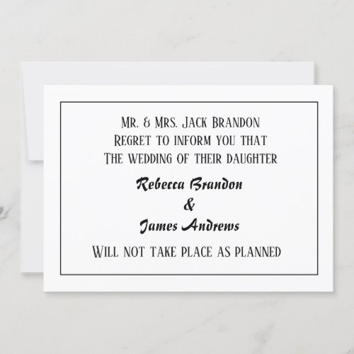 Elegant Wedding Cancellation Announcement Card