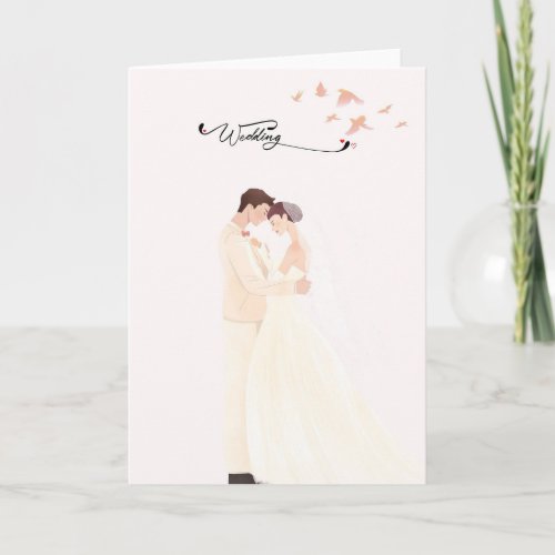 Elegant wedding card with bride and groom in water