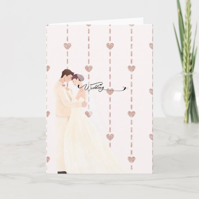 Elegant wedding card with bride and groom & rose g (Front)