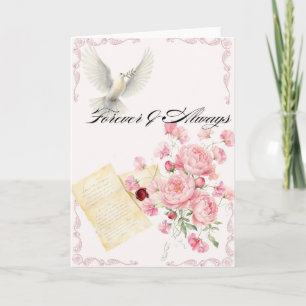 Elegant wedding card with dove, peonies & 