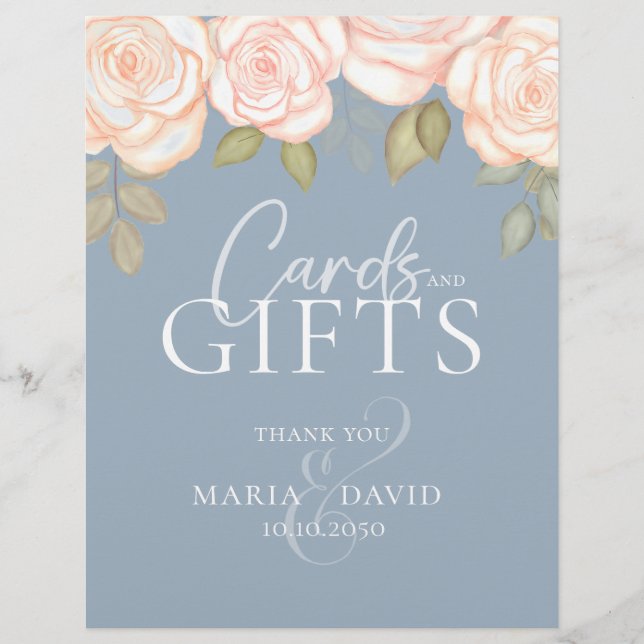 Elegant Wedding Cards and Gifts Sign Dusty Blue Flyer (Front)