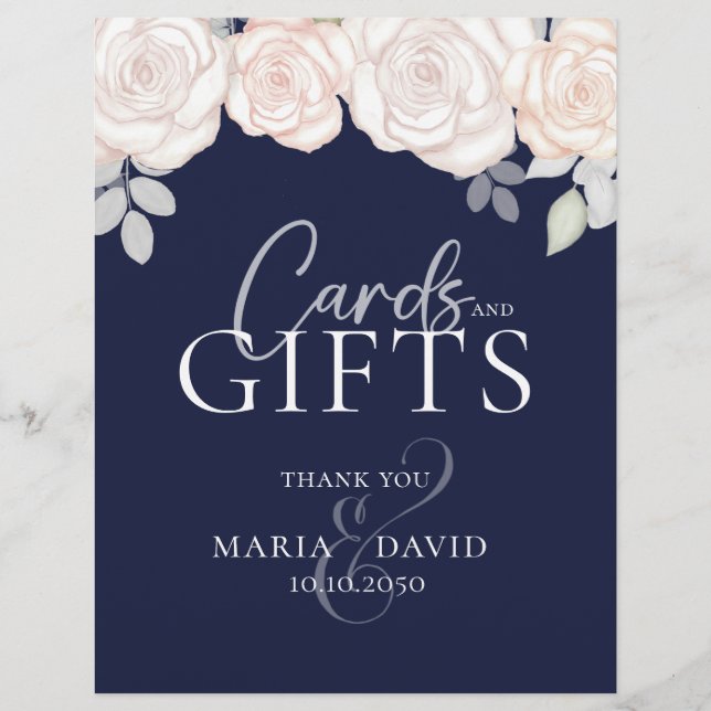 Elegant Wedding Cards and Gifts Sign Navy Blue Flyer (Front)