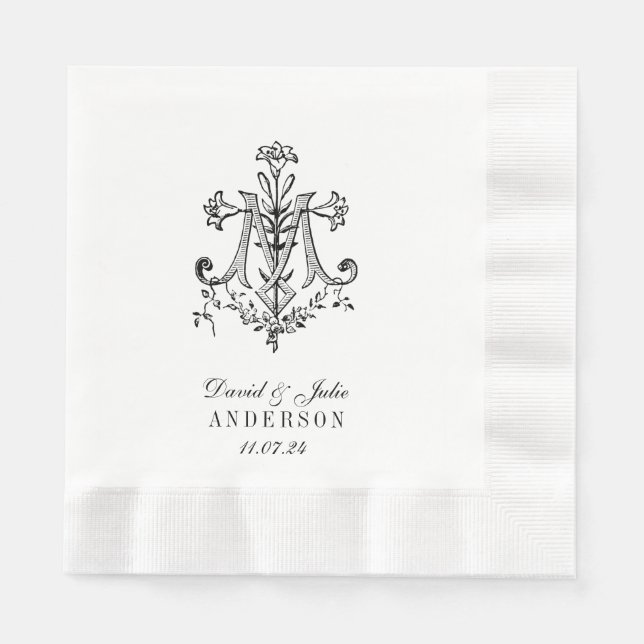 Elegant Wedding Catholic Marian Cross Religious Napkins (Front)