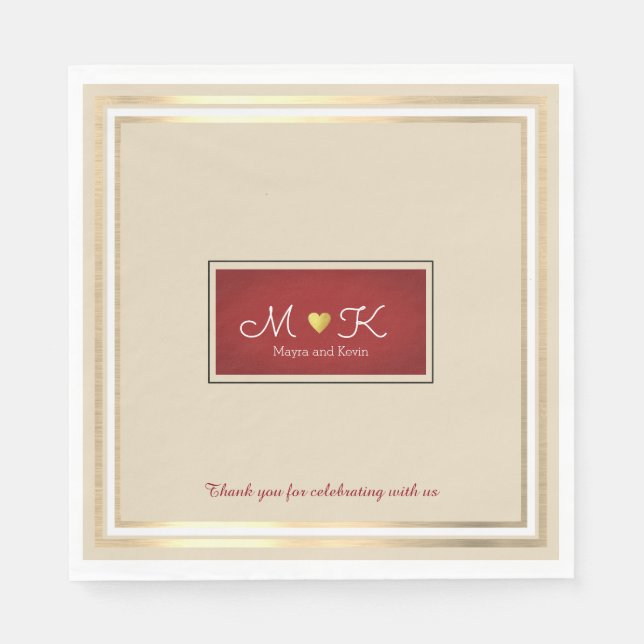 elegant wedding celebration reception beige & red paper napkins (Front)