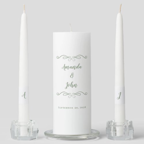 Elegant Wedding Ceremony Bride Groom Sage Green Unity Candle Set