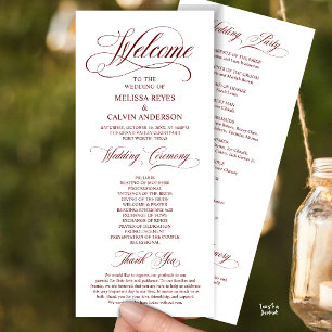 Elegant Wedding Ceremony Order, Burgundy Wine Red Program